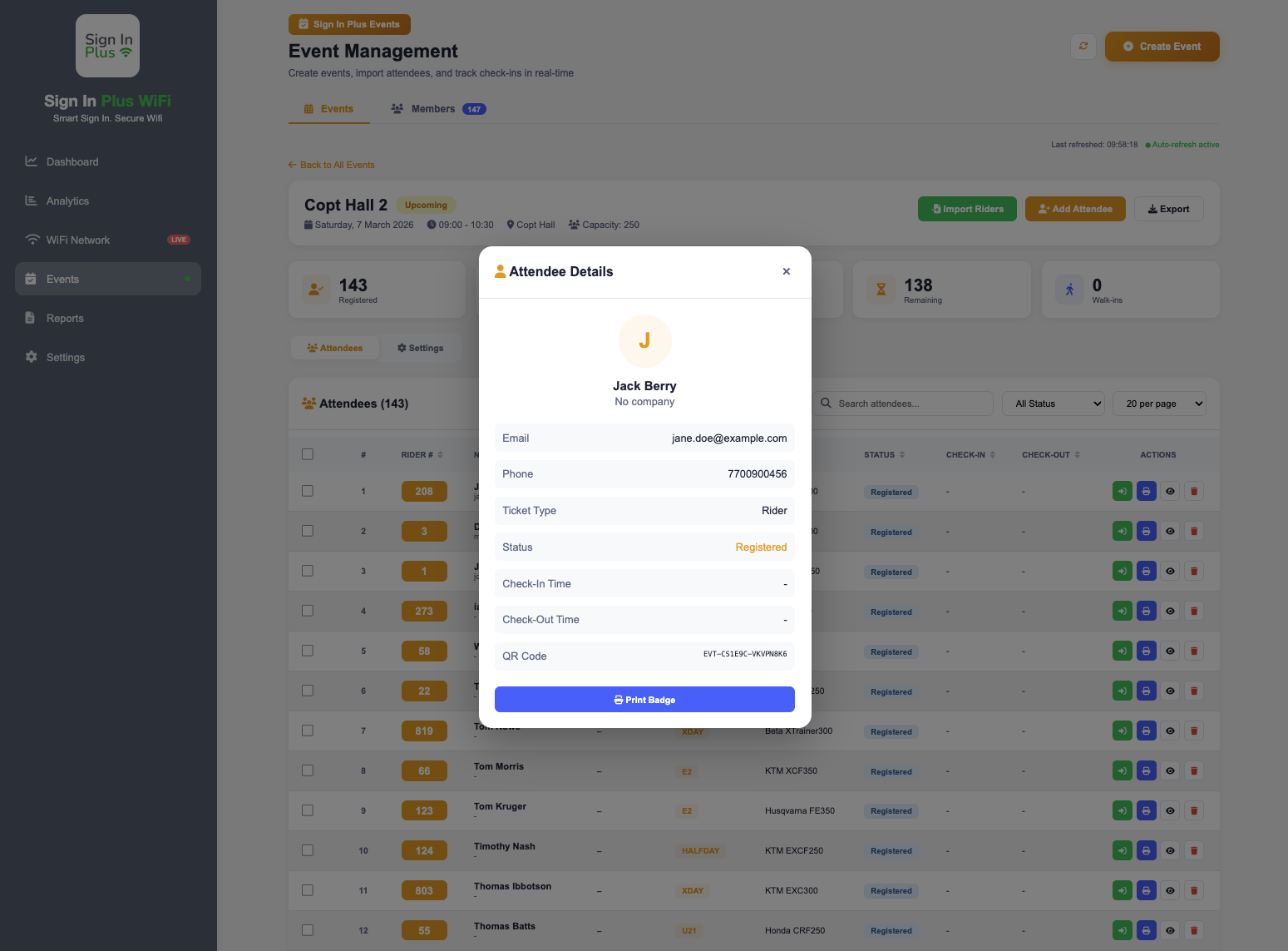 Walk-In Registration