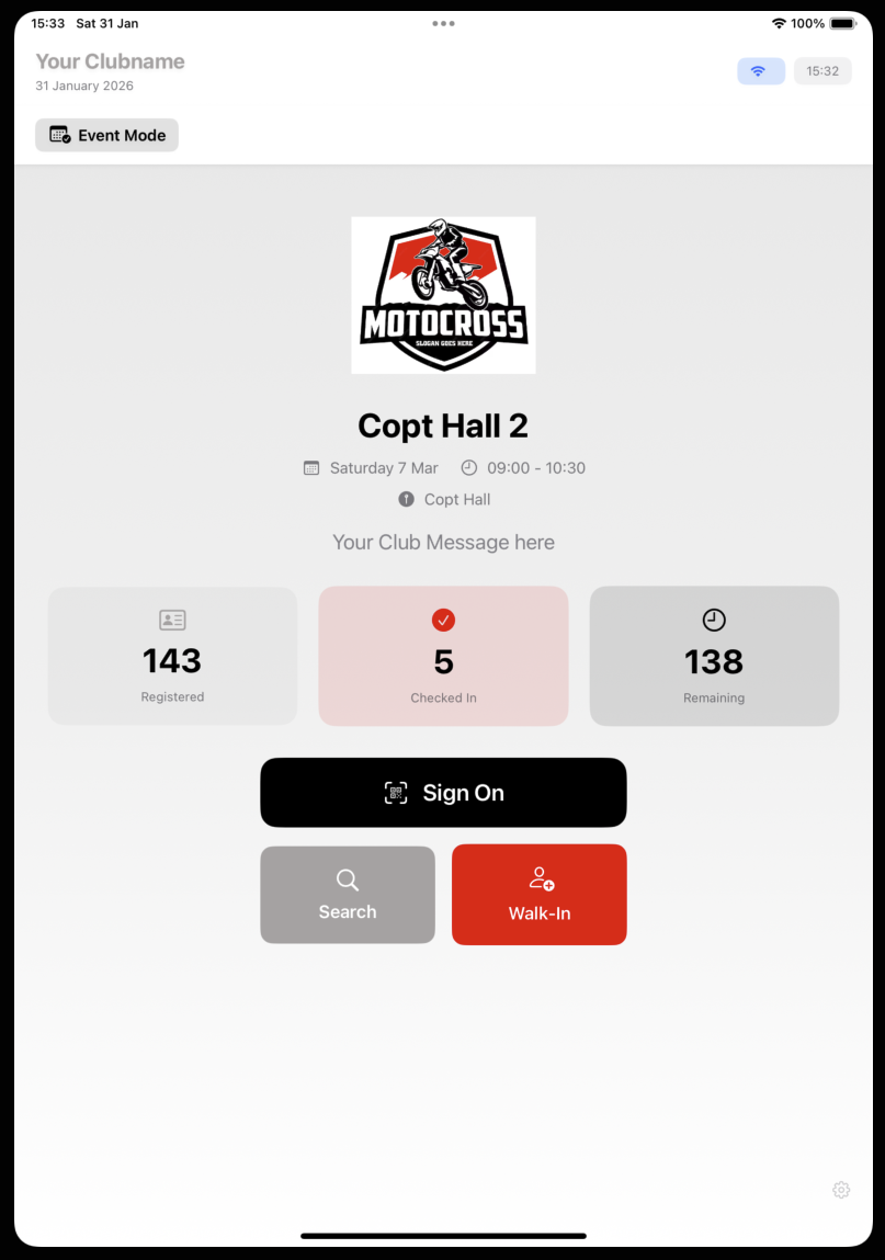 Race Day Check-In Interface