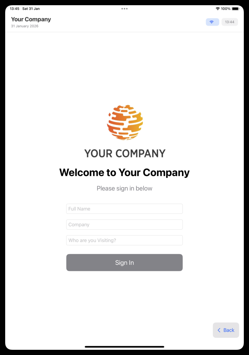 iPad Visitor Kiosk Interface